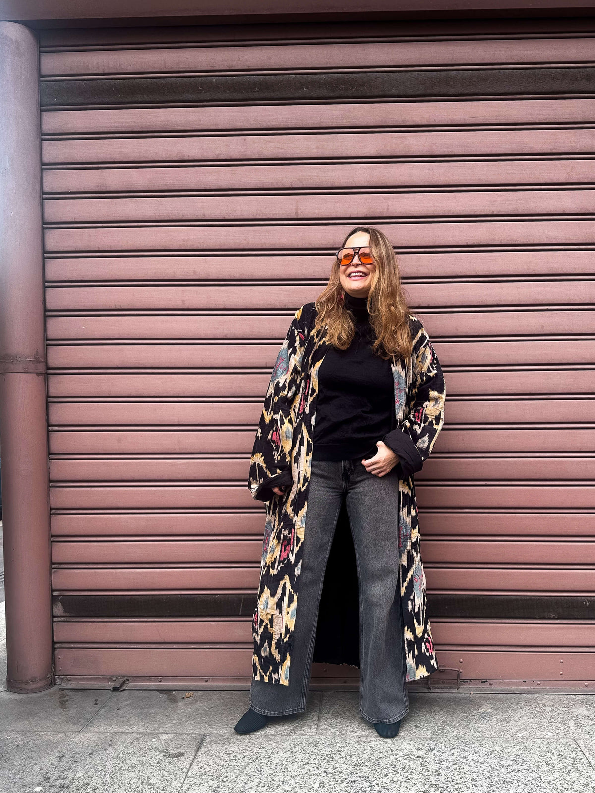 VELVET KIMONO BLACK IKAT